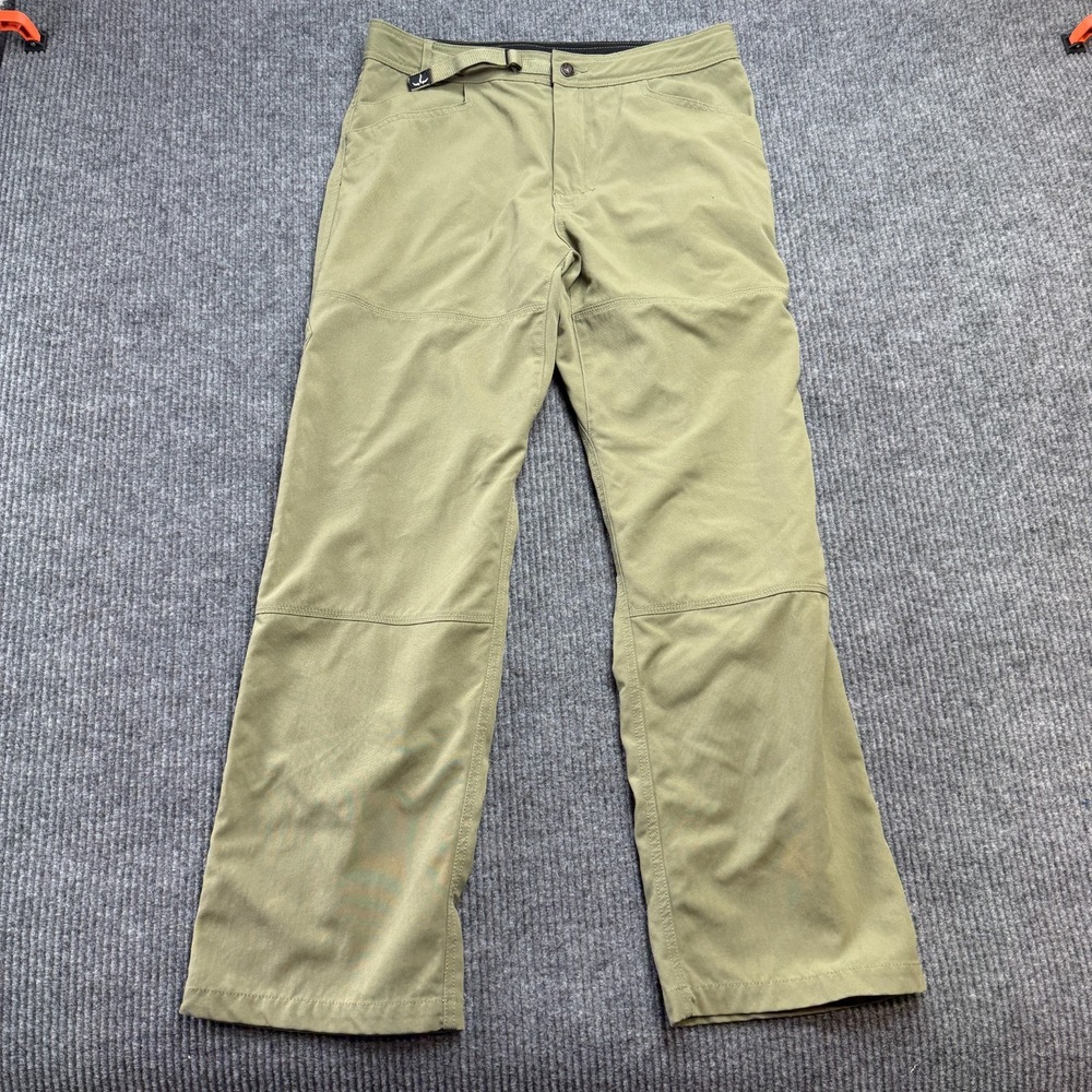 Prana Pants Mens Large 34x30 Green Nylon Stretch Belted Hiking Climbing Travel